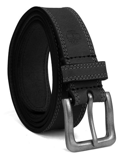Timberland Cinturón de cuero clásico de 3.5 cm de ancho (tamaños grandes y altos disponibles) Cinturón para para hombre - Negro (Stitched) - 46