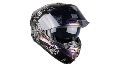 KOV Casco Snow Galactic Rick Y Morty TORNASOL Morado ABATIBLE para Moto Certificado Dot