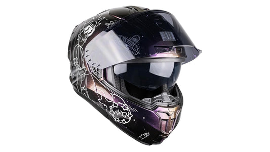 KOV Casco Snow Galactic Rick Y Morty TORNASOL Morado ABATIBLE para Moto Certificado Dot