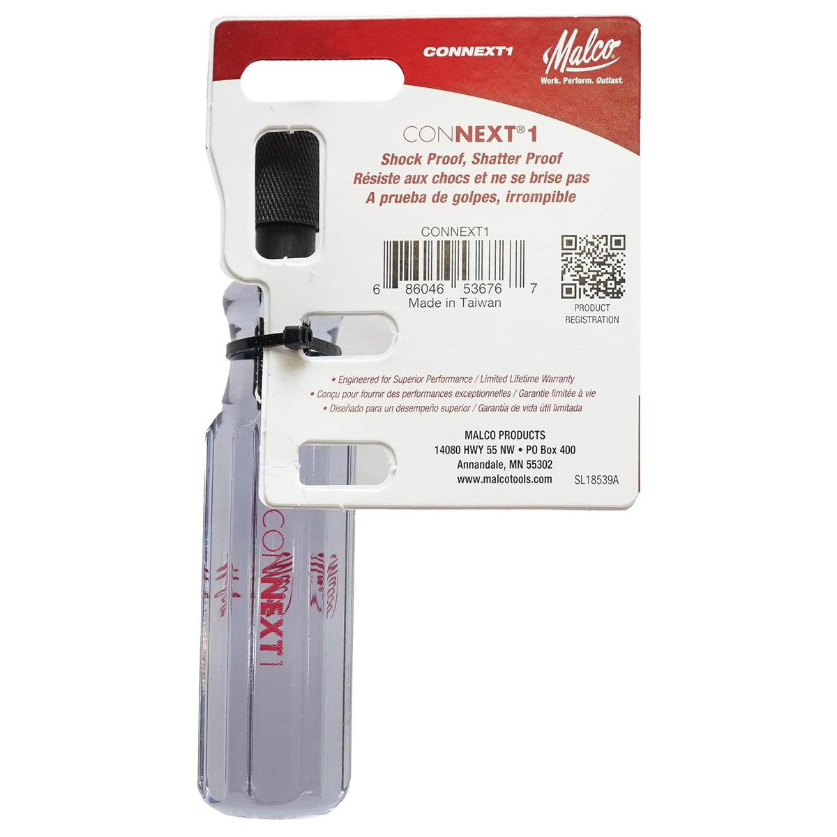 Malco Connext1 Quick Change Nut Driver Handle | Acetato moldeado, 5-1/4 in, 1/4 in chuck