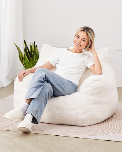 VEVOR Sillón Puf de 920 x 900 x 685 mm con Reposabrazos y Bolsillo de Almacenamiento, Relleno de Espuma Viscoelástica 25D con Funda de Terciopelo Suave, Puf de Carga de 150 kg para Dormitorio, Blanco
