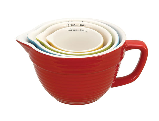 Creative Co-op Stoneware Batter-Bowl Shaped Measuring Cups, Multicolored, Set of 4