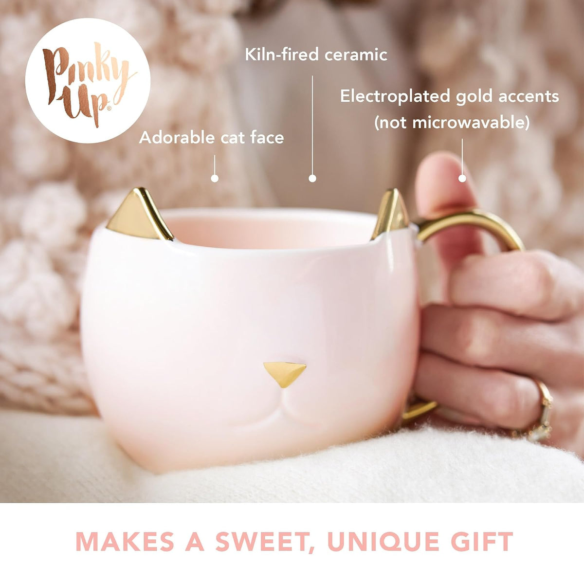 Pinky Up Chloe - Taza, diseño de gato, Rosado, 12 onzas, 1
