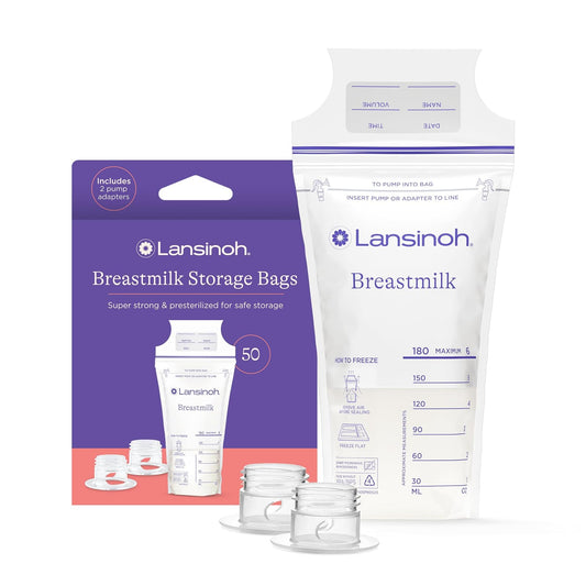 Lansinoh - Bolsas de almacenamiento para leche materna, 50 Count + 2 Pump Adapters