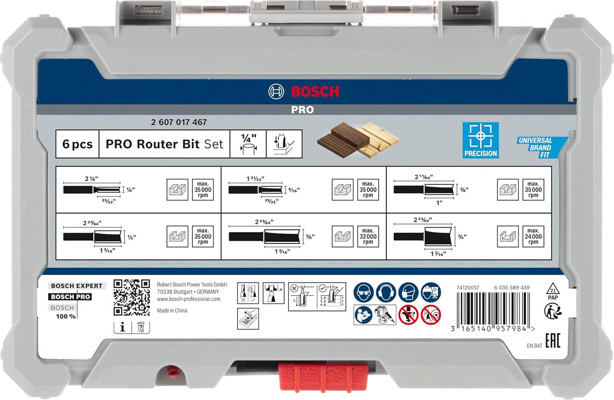 Bosch Juego de fresas rectas Standard vástago de 1/4'' 6 pzs