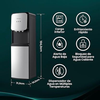 Hisense H04WDBS3S3-Dispensador de Agua, Carga Oculta, Gris | Enfriamiento rápido,Alerta de Agua Baja,Bloqueo de Seguridad para Agua Caliente,Dispensador de Agua en Múltiples Temperaturas