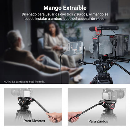 NEEWER Trípode de Vídeo Profesional de 74 "con Cabeza Fluida, Placa QR Compatible con dji RS Gimbals, Trípode de Cámara Resistente con Mango Telescópico Base Rscalada, Carga Máxima 8kg, TP74