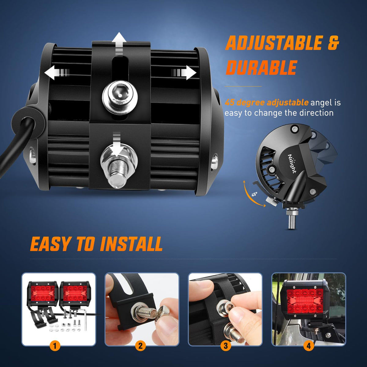 Nilight Luces LED Rojas 4 in, Triple Fila, 60 W, Haz de Inundacion, Paquete de 2 18202R