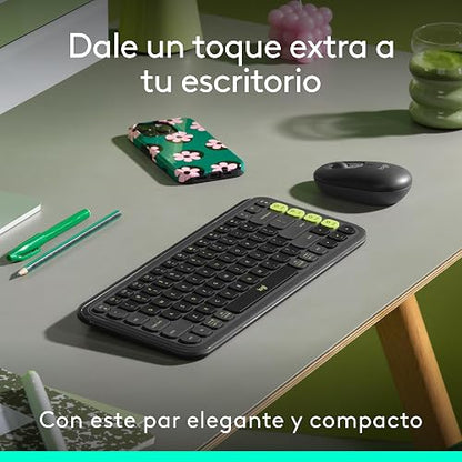 Logitech Pop Icon Combo, combinación de Teclado y Mouse Bluetooth, Escritura cómoda, Teclas y Botones programables, clics discretos, Easy-Switch hasta para 3 Dispositivos - Grafito