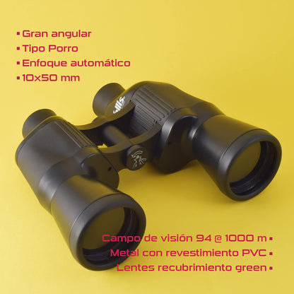 Wallis BI610308 Binocular Gran Angular, Negro, 10 x 50 mm, con Enfoque Automático Tipo Porro, Revestimiento Green