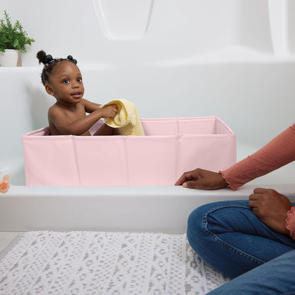 Ingenuity Tuckaway Tina para niños pequeños, convierte la ducha en tina, se pliega para almacenar, fácil de limpiar, no requiere montaje, 12 Meses a 5 Años, Rosa