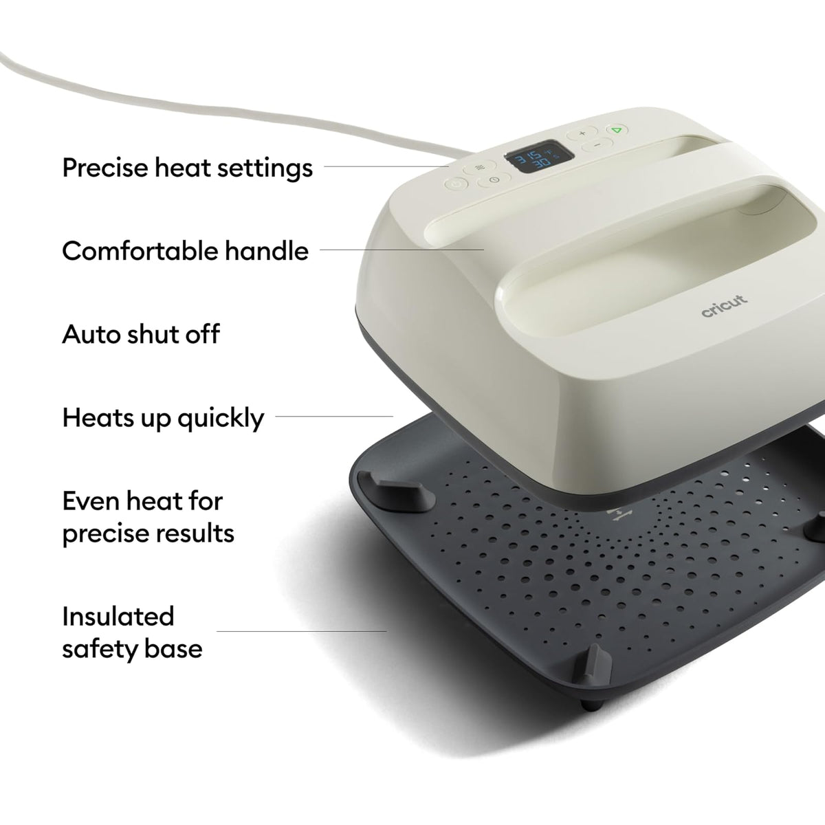 Cricut EasyPress SE Prensa de Calor 9 x 9 Pulgadas | Gris pardo, calor ajustable hasta 205 °C, compatible HTV, Infusible Ink, sublimación