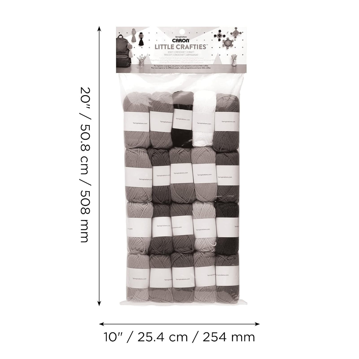 Caron Little Crafties - Paquete múltiple de 20 unidades (paquete de 1) - Proyectos de punto, ganchillo y arte, lavable a máquina y secable - Kit de hilo ligero duradero