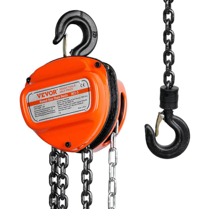 VEVOR Polipasto de Cadena Manual, Polipasto de Polea Resistente con Cadena Galvanizada G80 Mejorada, Altura de Elevación de 6 m Carga de 1 T para Garaje, Almacén y Maquinaria Automotriz, Naranja