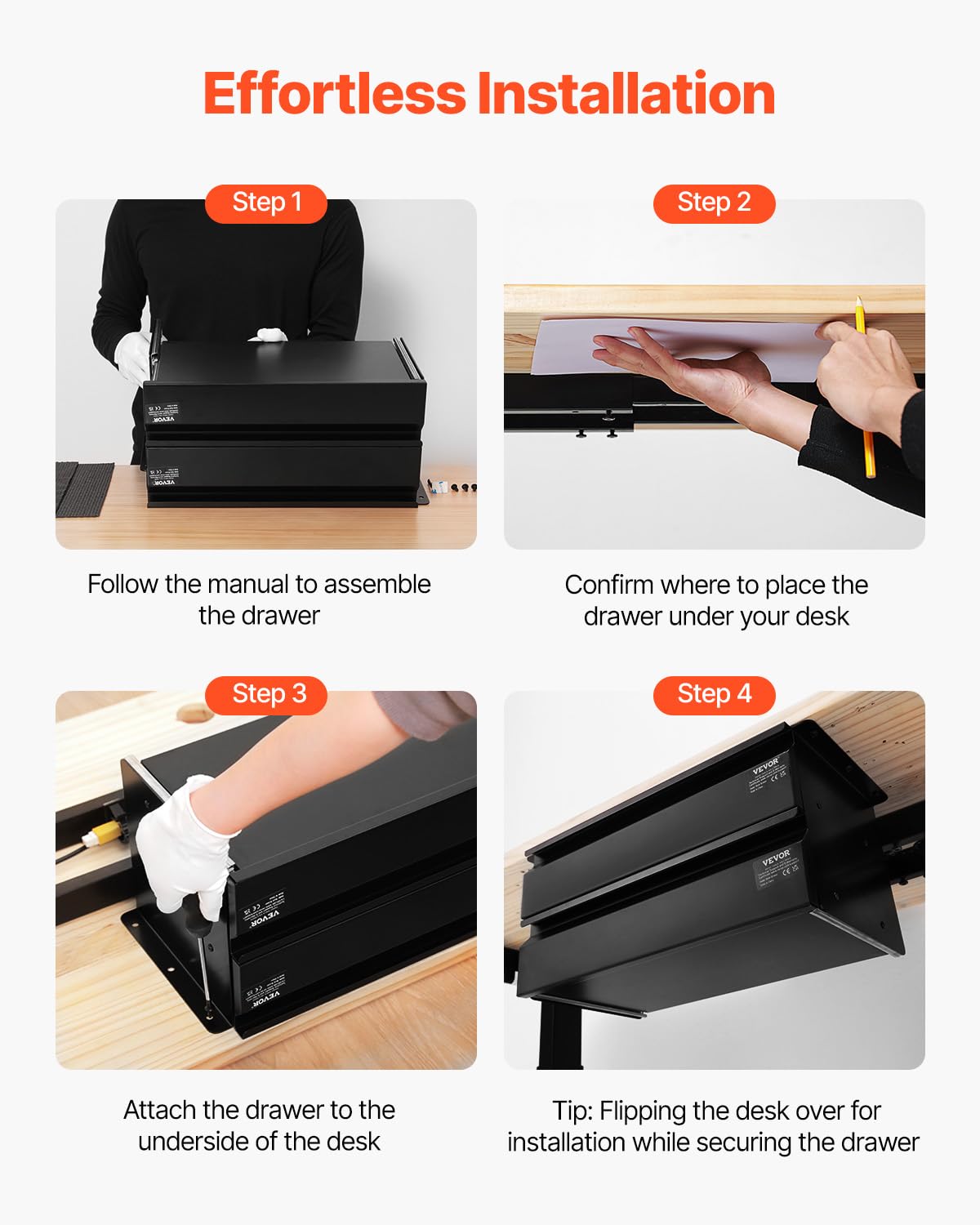 VEVOR Cajones Deslizables Debajo del Escritorio 2 Capas Cajón Extraíble Montado Debajo de Mesa Organizador de Almacenamiento Oculto de Escritorio para Oficina, Hogar, Taller, 457 x 227 x 200 mm