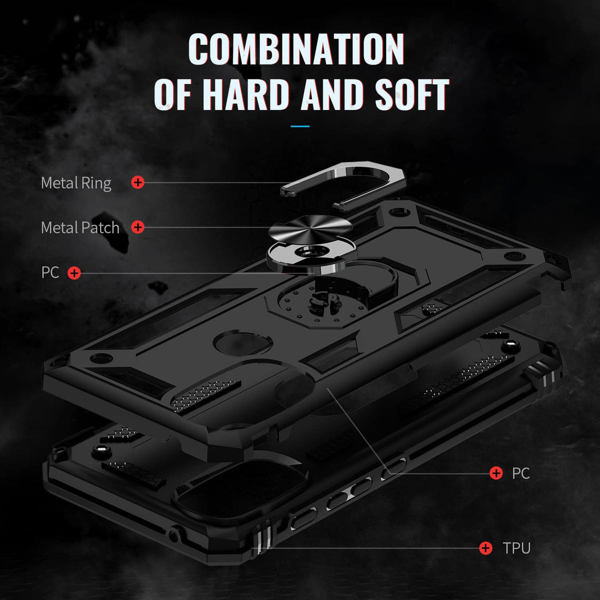 BestAlice.MX BestMX Funda para Motorola Moto G71 5G Case + Protector de Pantalla de Cristal Templado, Rude Uso Híbrida Rugged Protección Bumper Carcasa con Pie De Apoyo, Negro