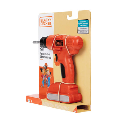 Jakks Pacific Taladro Eléctrico de Juguete Black+Decker, Incluye baterías | Sonido real, accesorios intercambiables, imaginación, coordinación motriz, juegos de rol, edad 3+ años