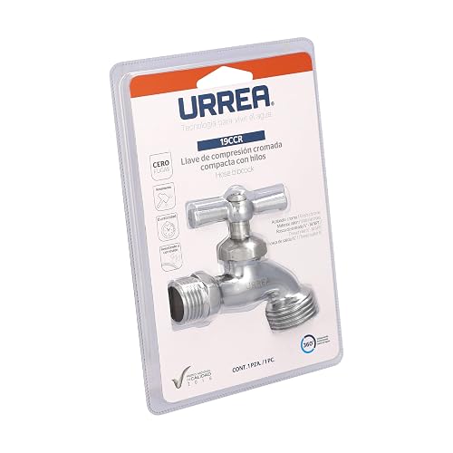 URREA 19CCR Llave de Compresión Cromada Compacta Con Hilos, Acabado en Cromo