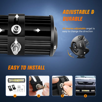 Nilight Juego de Barras de luz LED, 300 W, 300 W, Triple Fila, Foco de inundación, 2 Piezas de 4 Pulgadas 60 W de Triple Fila LED con arnés de cableado para iluminación Todoterreno ATV Barco