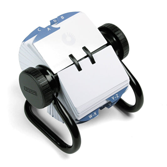 Rolodex – Tarjetero rotativo Abrir Rotary tarjeta de negocios archivo con 2 – 1/500 10,2 x 10,2 cm Tarjetas y 24 Guías, acabado negro (66704), Negro