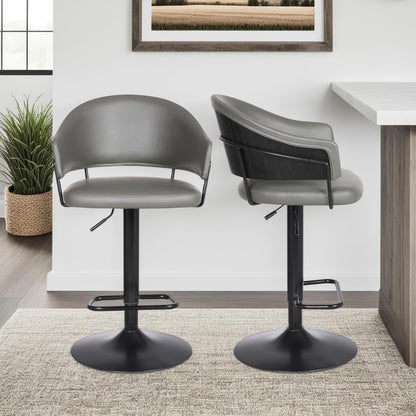 Armen Living Brody Taburete Giratorio de Piel sintética, Ajustable, Gris/Negro