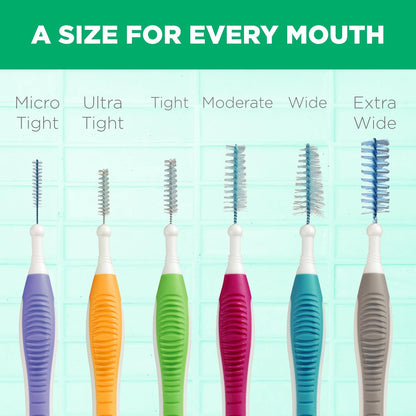 GUM Proxabrush Go-Betweens - Ultra apretado, cepillos interdentales, púas dentales de cerdas suaves para quitar la placa, seguro para aparatos ortopédicos y dispositivos dentales, 15 unidades