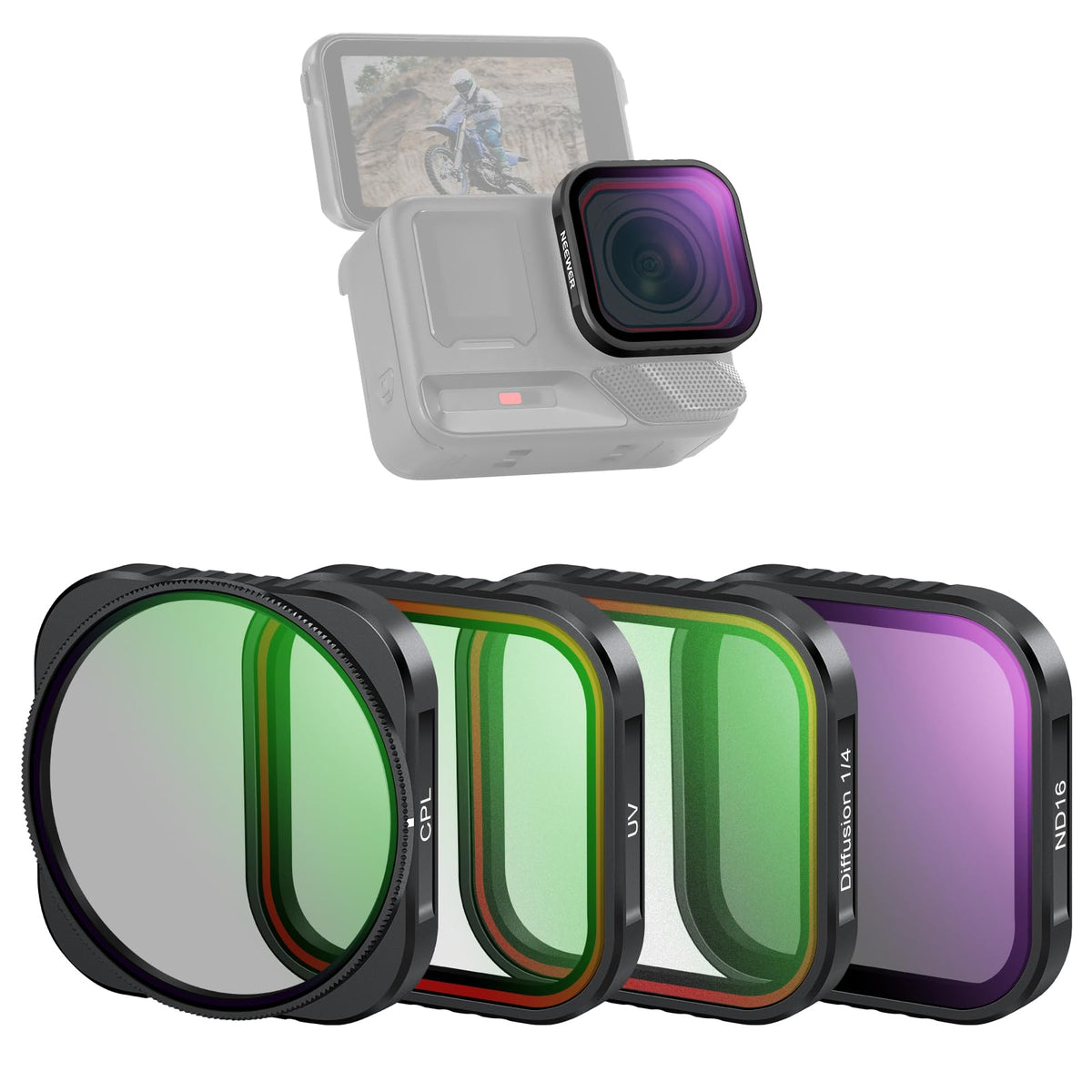 NEEWER Set 4 Filtros ND/PL para Insta360 Ace Pro 2 - Ace Pro - Ace Pro 2 - CPL - UV - ND - Difusión Negra 1 - 4