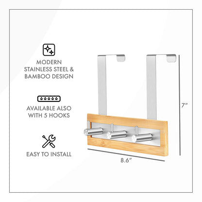 Bamboo Stainless Steel Towel Door Hooks (3 Hook)