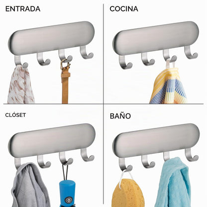 interDesign Forma Organizador de Llaves, con adherente, 4 Ganchos, de Acero Inoxidable