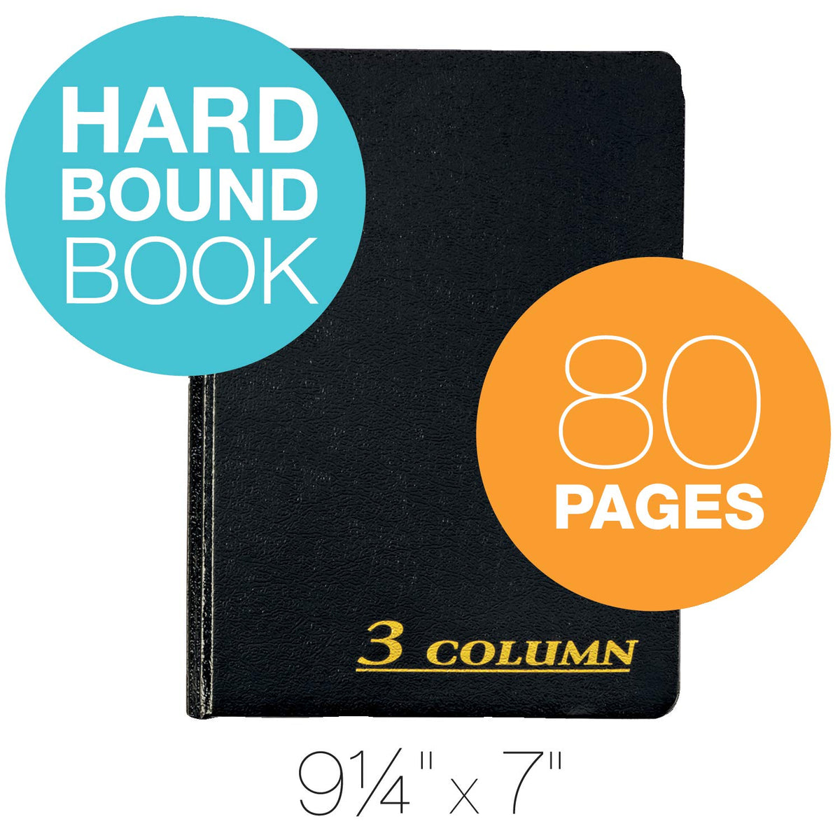 Adams libro de cuentas, 17,78 cm x 23,5 cm, negro, 3-columnas, 80 páginas (ARB8003M)