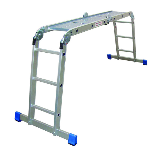 Peldaños 706756 Escalera Multiposiciones Aluminio 12 escalones c/charolas, Color Aluminio