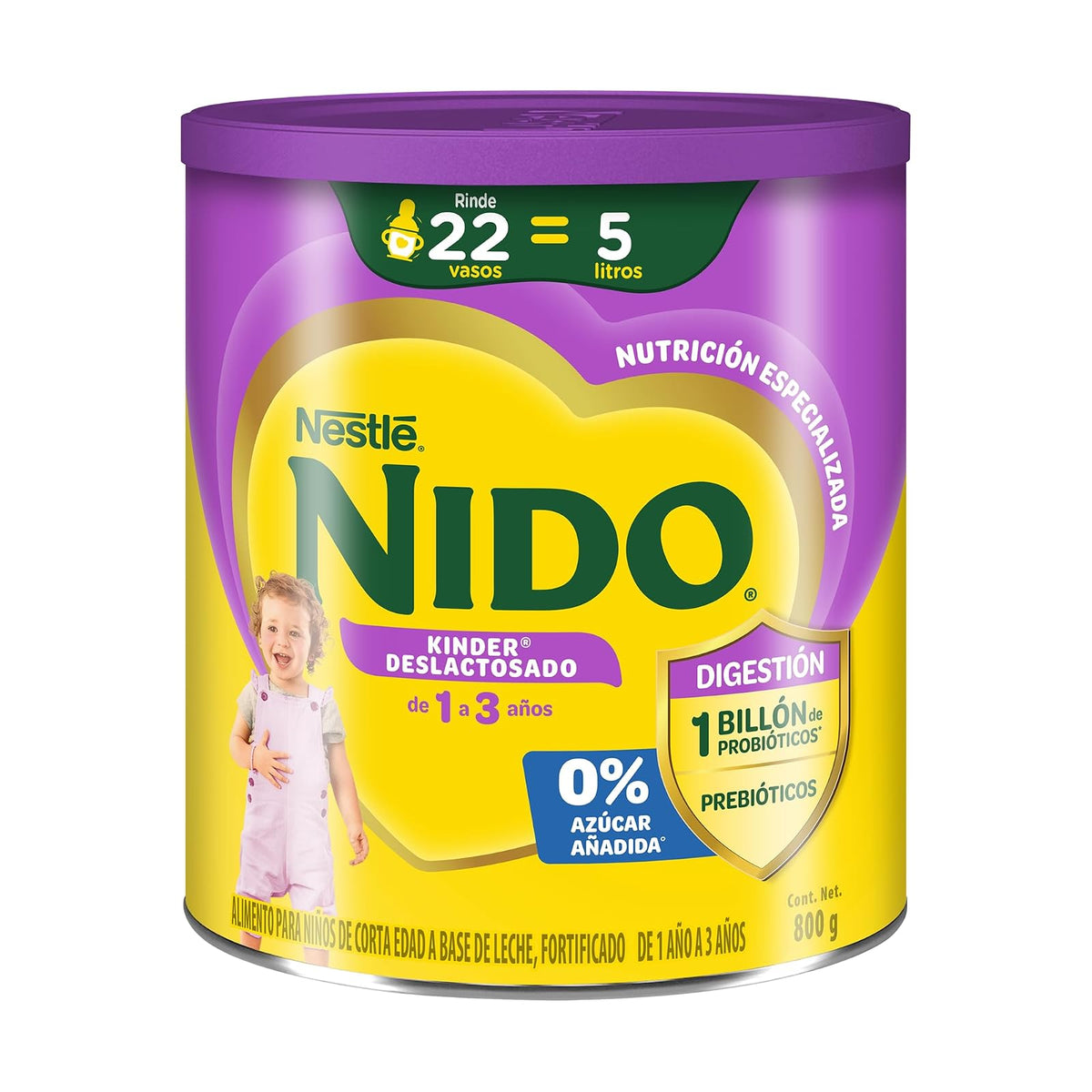 NIDO Kinder 1+ Deslactosado Alimento para Niños, Lata 800 g - 0.5 Kilogramos