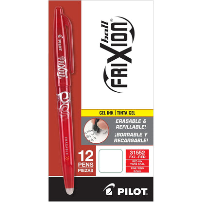 Pilot FriXion Ball Bolígrafo de Tinta Borrable, Caja con 12 - Paquete de 12 - Rojo