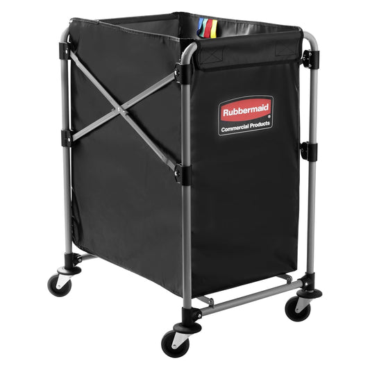 Rubbermaid Commercial Products X-CART Executive, Carro Plegable para Lavandería, se Pliega para Almacenarse, Bolsa de Vinil 90 kg, Negro, 1881749