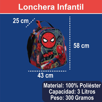 Ruz Lonchera Infantil y Preescolar | Spider-Man | 100% Poliéster Capacidad 3 Litros | Bolso Térmico Escolar para Niños con Asa y Cierre de Cremallera | Recomendado desde 3 años