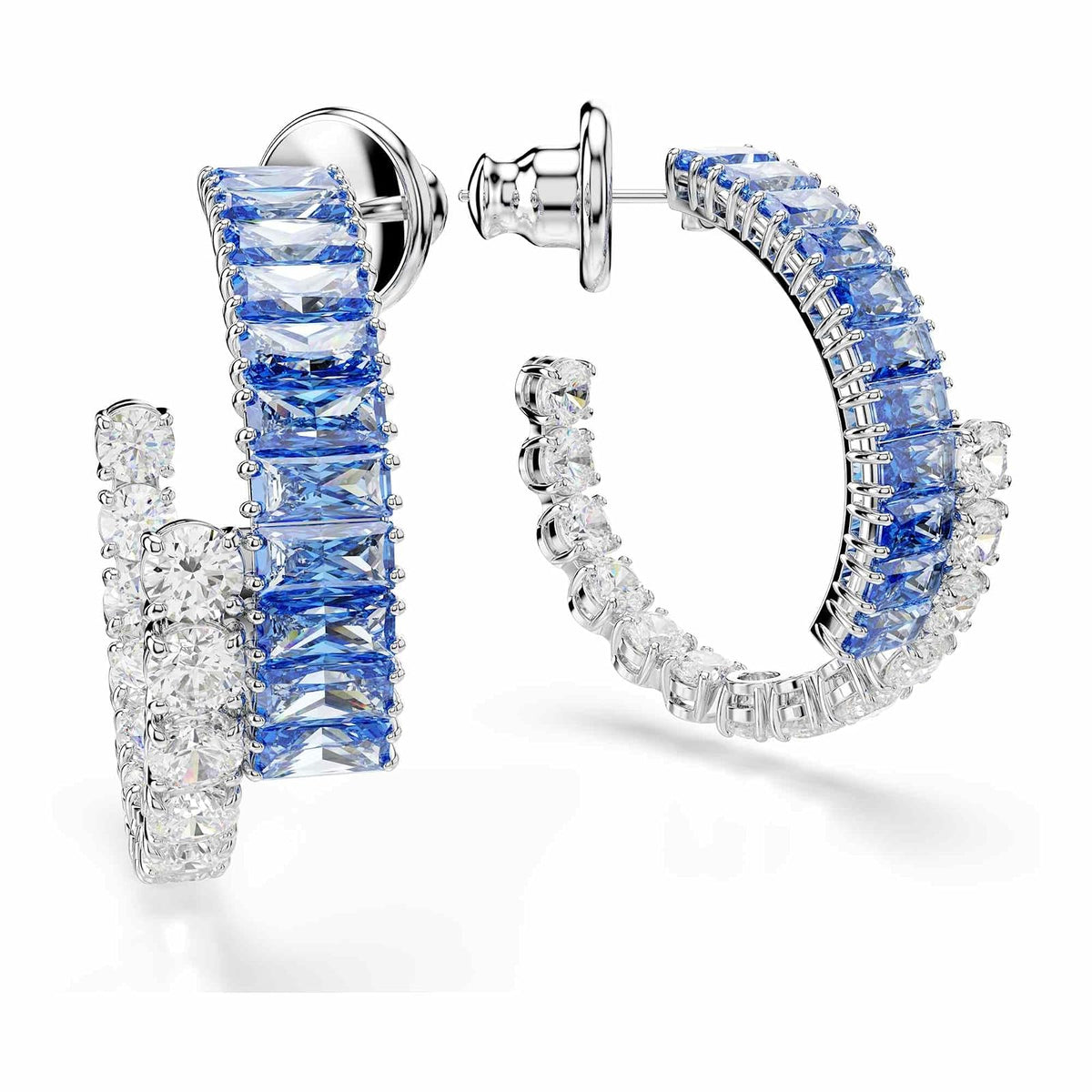 Swarovski Aretes de aro Matrix, Tallas mixtas, Azules, Baño de rodio