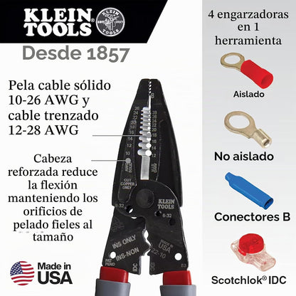Klein Tools 1019 Klein Kurve - Pelacables para conectores B e IDC, fabricado en Estados Unidos, terminales, más