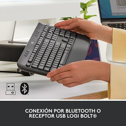 Logitech Signature K650 Teclado Confort, Estándar, Ergonómico, con Navegación Web, Captura de Pantalla y más Atajos, USB Bluetooth BLE o Logi Bolt, para PC/Windows/Mac - Grafito