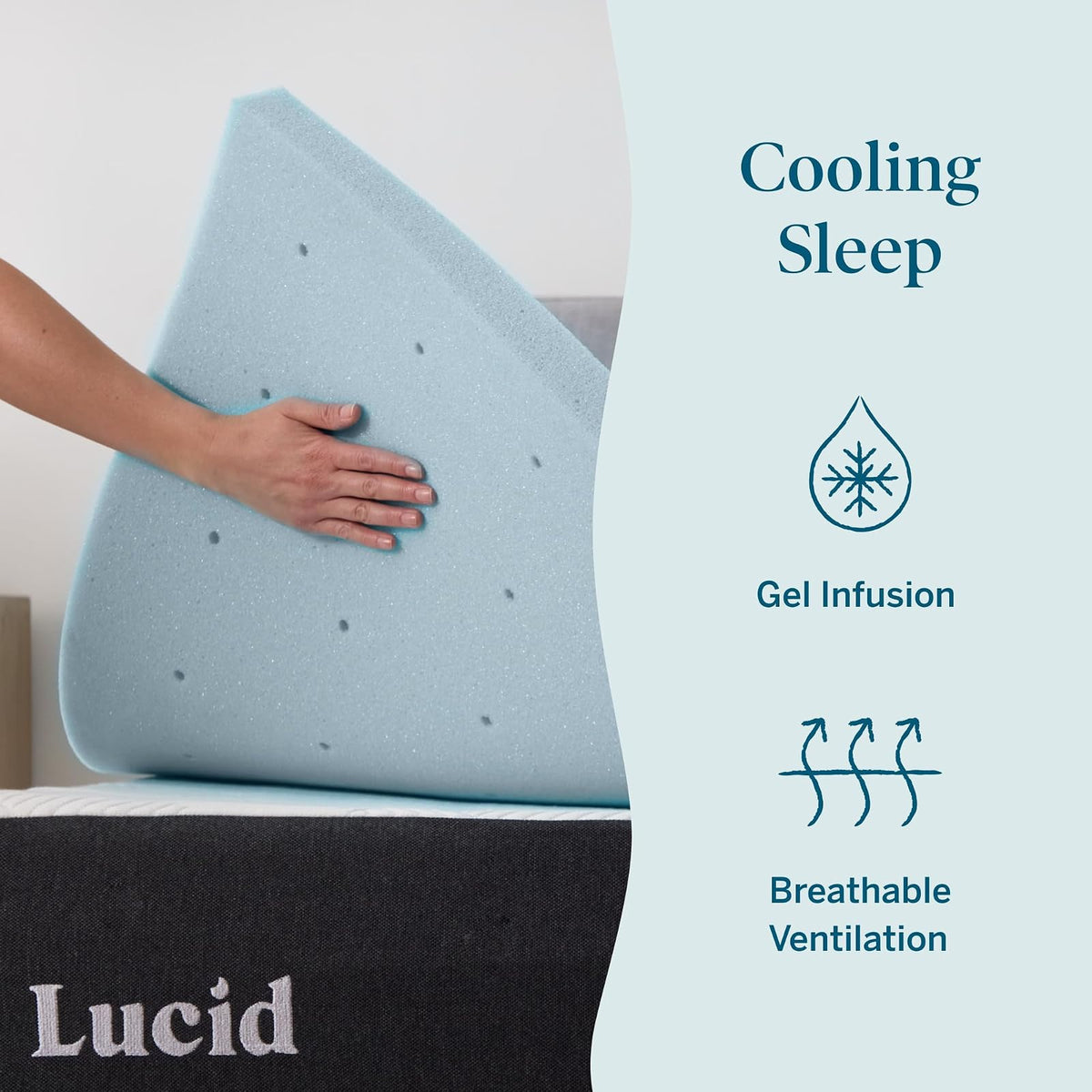 Lucid - Colchoneta de Memory Foam con Gel Refrescante - Sobrecolchón Ventilado de 5 cm - Topper Suave y Acolchado para Colchón - Alivia Puntos de Presión - King