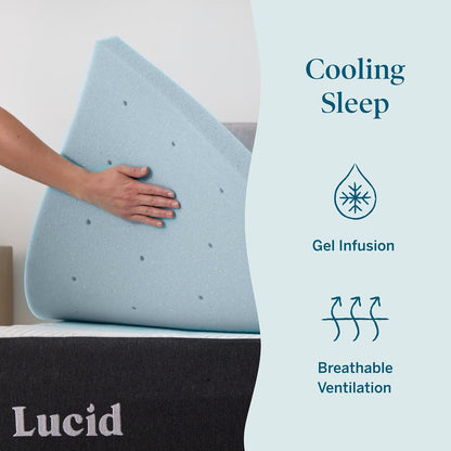 Lucid - Colchoneta de Memory Foam con Gel Refrescante - Sobrecolchón Ventilado de 5 cm - Topper Suave y Acolchado para Colchón - Alivia Puntos de Presión - King
