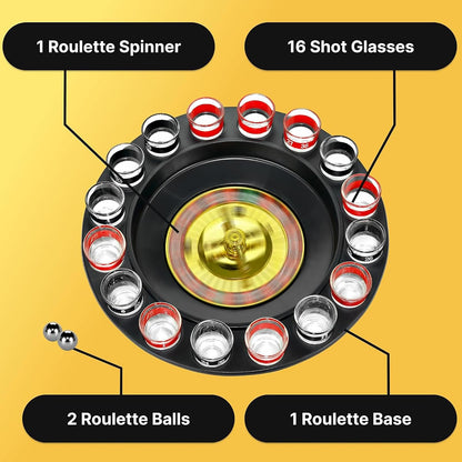 Chupito Ruleta – Juego de beber Juego (2 bolas y 16 vasos), Rojo/Negro, 16PCS Set, 1