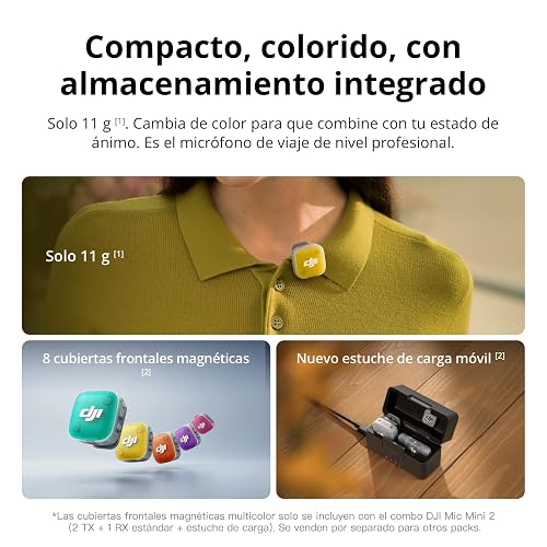 DJI Mic Mini 2 (1 TX + 1 RX estándar), micrófono lavalier inalámbrico | Para iPhone 17/16/15 y Android/cámara/tableta/PC, ultraligero, batería de 11.5 h, cancelación de ruido, vlogs y streaming