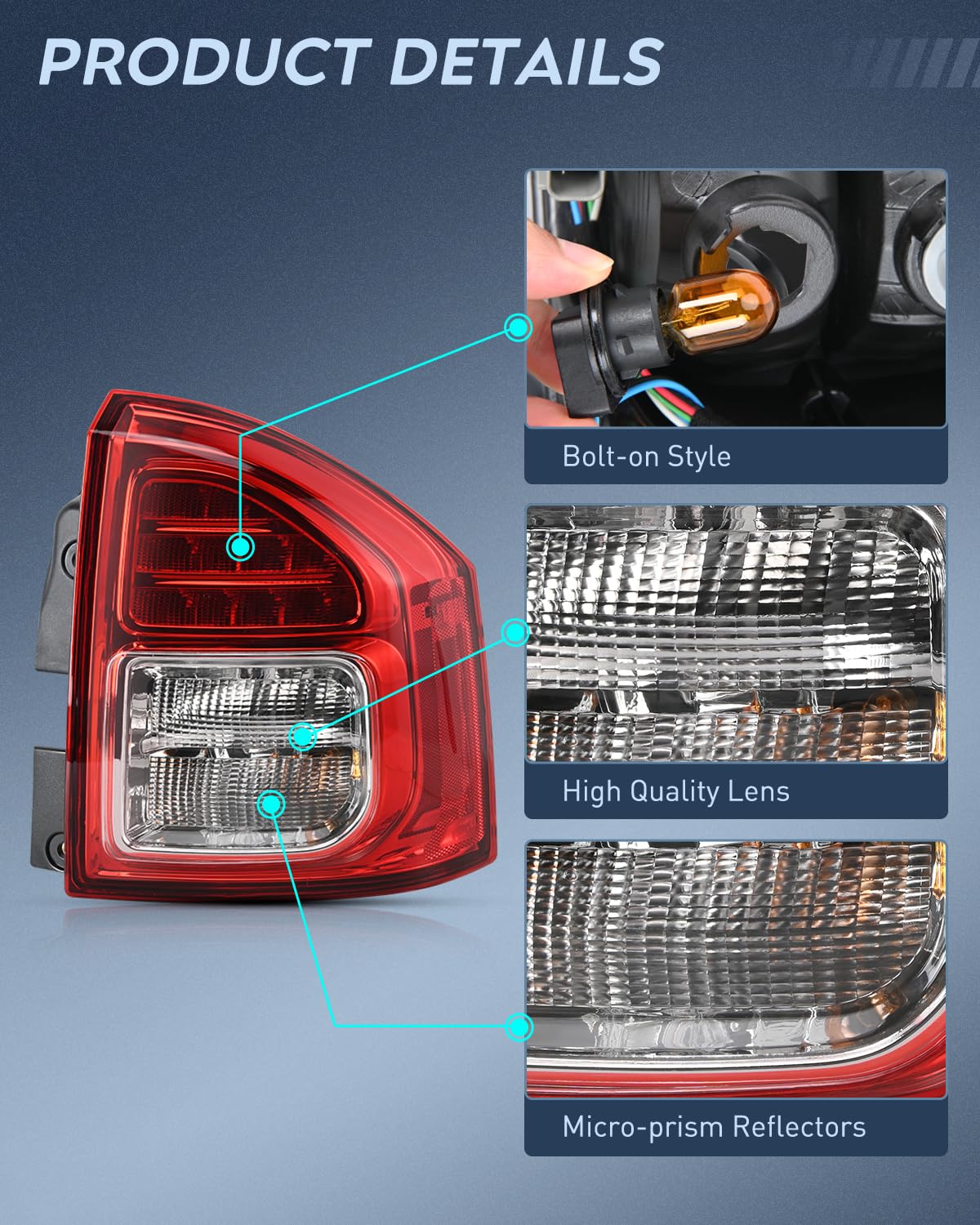 Nilight - Conjunto de luz trasera compatible con 2011 2012 2013 Jeep Compass luz trasera estilo OE lámpara de repuesto para lado del pasajero con bombillas