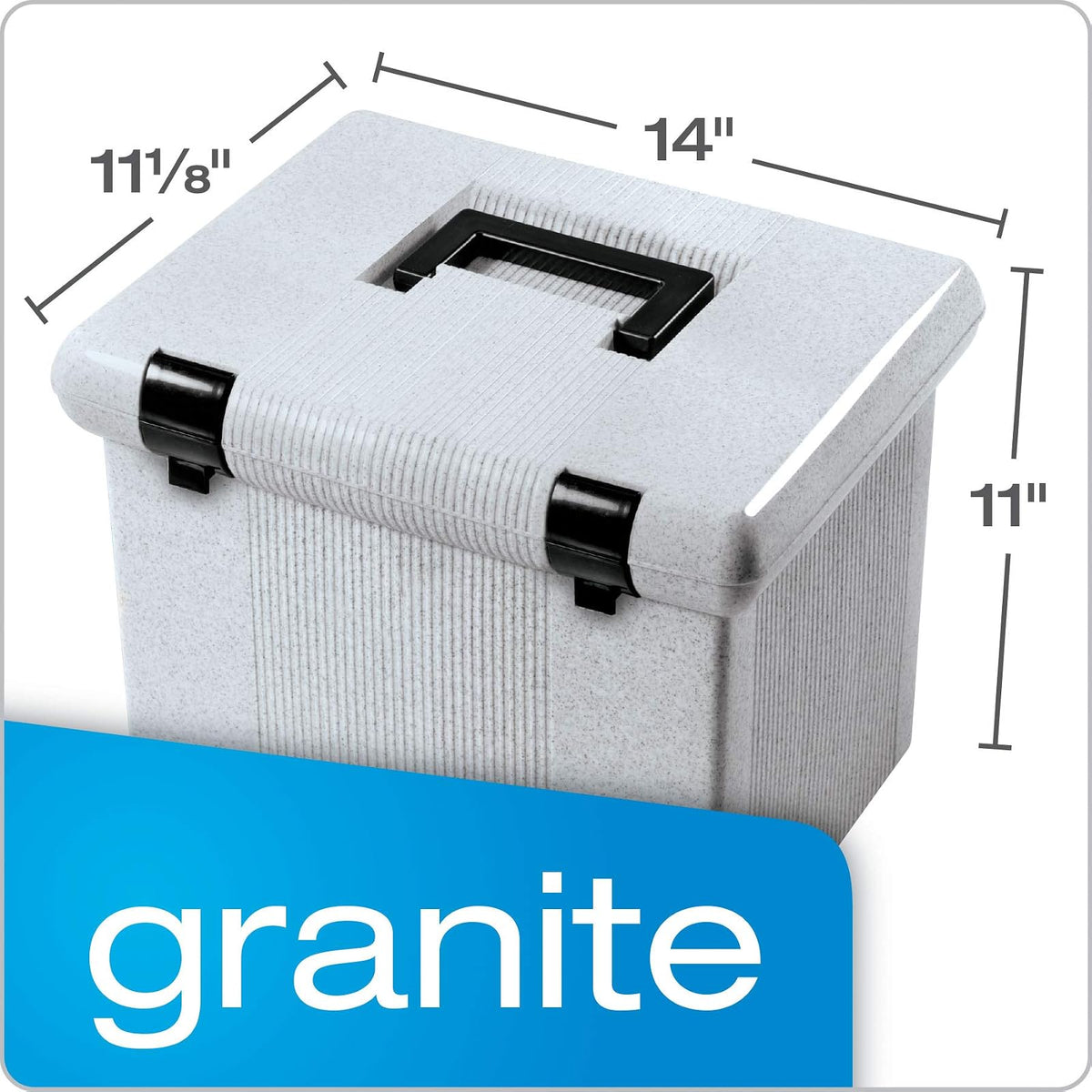 Pendaflex - Caja de archivos portátil con rieles de archivo, tapa con bisagras con cierre de doble cierre, granito, 3 carpetas colgantes negras de tamaño carta incluidas (41747AMZ)