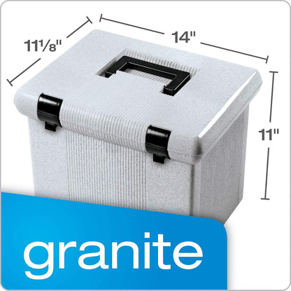 Pendaflex - Caja de archivos portátil con rieles de archivo, tapa con bisagras con cierre de doble cierre, granito, 3 carpetas colgantes negras de tamaño carta incluidas (41747AMZ)
