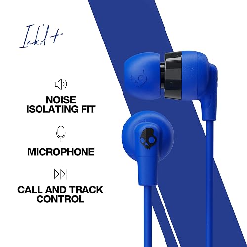 Skullcandy Ink'd+ Auriculares In-Ear Alambricos, Micrófono, Compatibles con Dispositivos Bluetooth y Computadoras, Paquete de 3, Azul