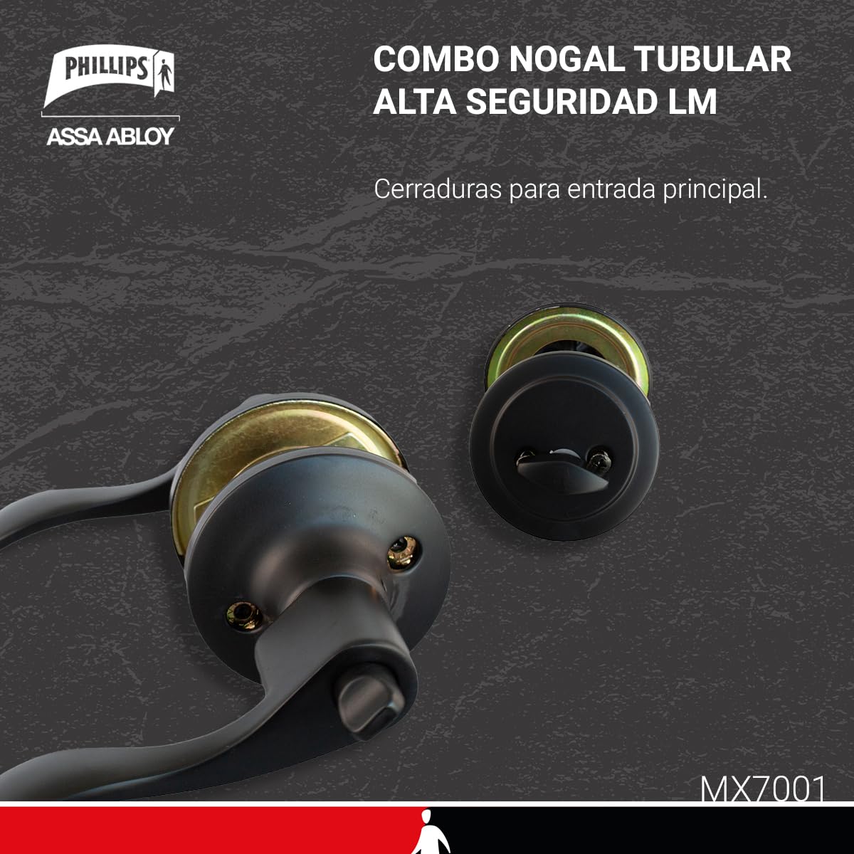 Phillips Combo Cerrojo/Manija Nogal Alta Seguridad Para Entrada LLave-Mariposa Negro
