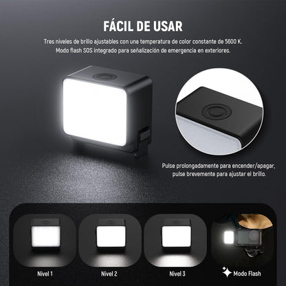 NEEWER BáSICO M20 Luz LED Magnética para Cámara Compatible con dji OSMO Action 3 4 5 Pro Cage AC009 Pro Pocket 3 Accesorios Adaptador Expansión, Mini Luz Relleno Plástico 5600K CRI95+