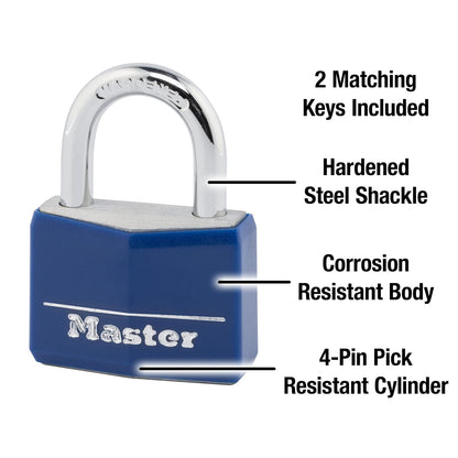 Master Lock 142DCM Candado de Cuerpo Sólido de 40mm con Cubierta de Vinil, color Azul