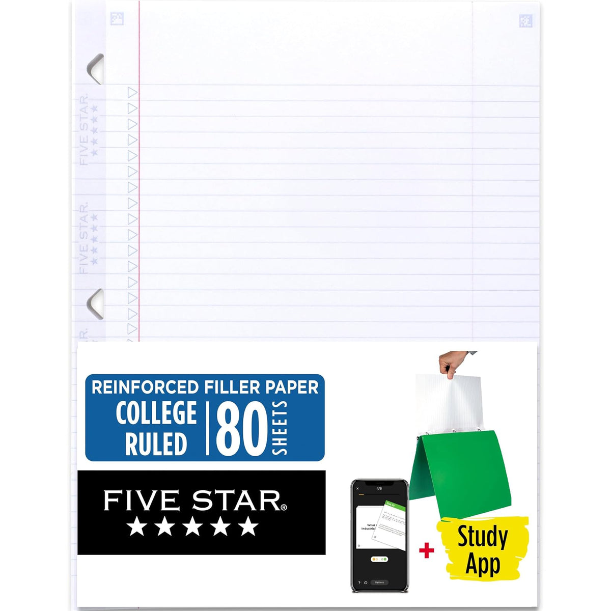 Five Star Papel Carta Rayado 80 Hojas con Perforaciones Triangulares Reforzadas